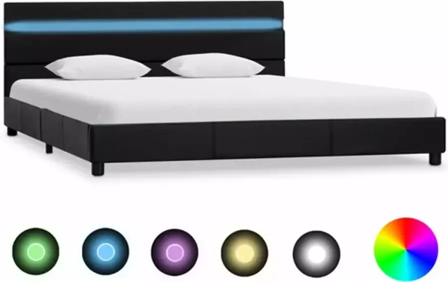 VidaXL -Bedframe-met-LED-kunstleer-zwart-140x200-cm