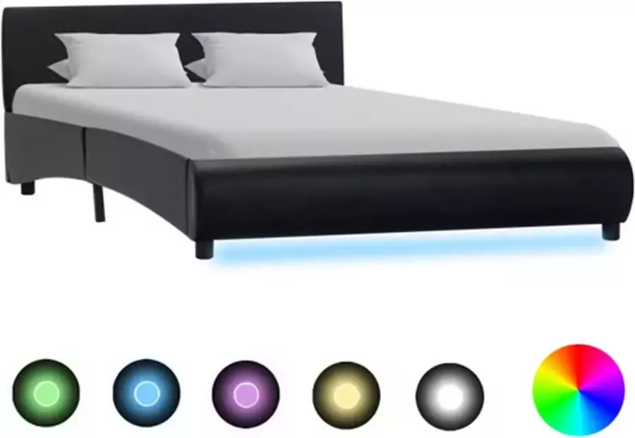 VidaXL -Bedframe-met-LED-kunstleer-zwart-140x200-cm