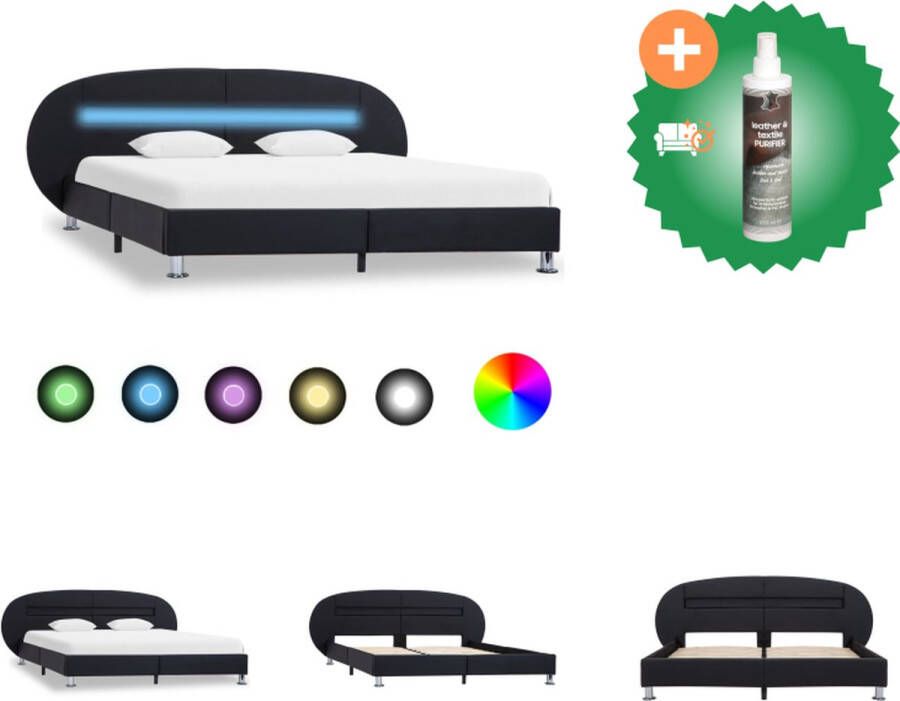 VidaXL Bedframe met LED kunstleer zwart 140x200 cm Bed Inclusief Reiniger