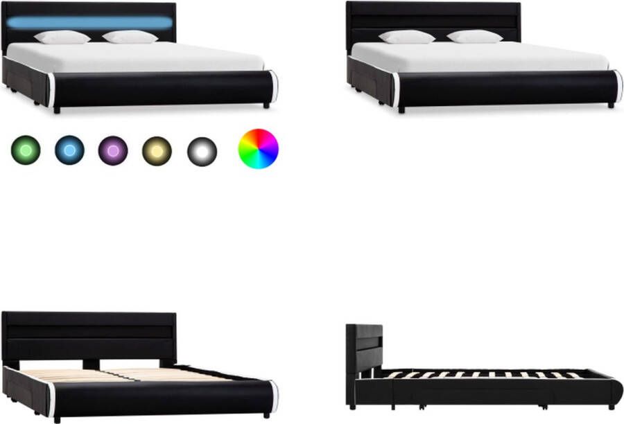 VidaXL Bedframe met LED kunstleer zwart 140x200 cm Bedframe Bedframes Bed Bedden