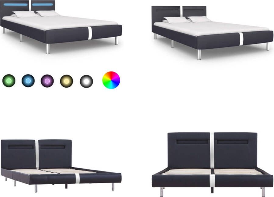 VidaXL Bedframe met LED kunstleer zwart 140x200 cm Bedframe Bedframes Bed Bedden - Foto 2