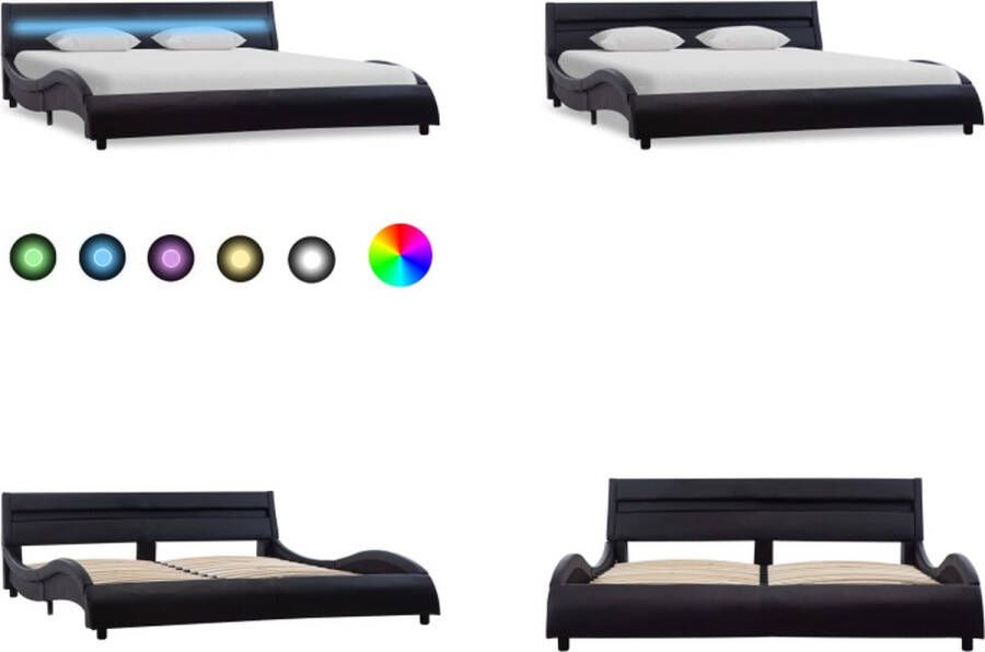 VidaXL Bedframe met LED kunstleer zwart 140x200 cm Bedframe Bedframes Bed Bedden
