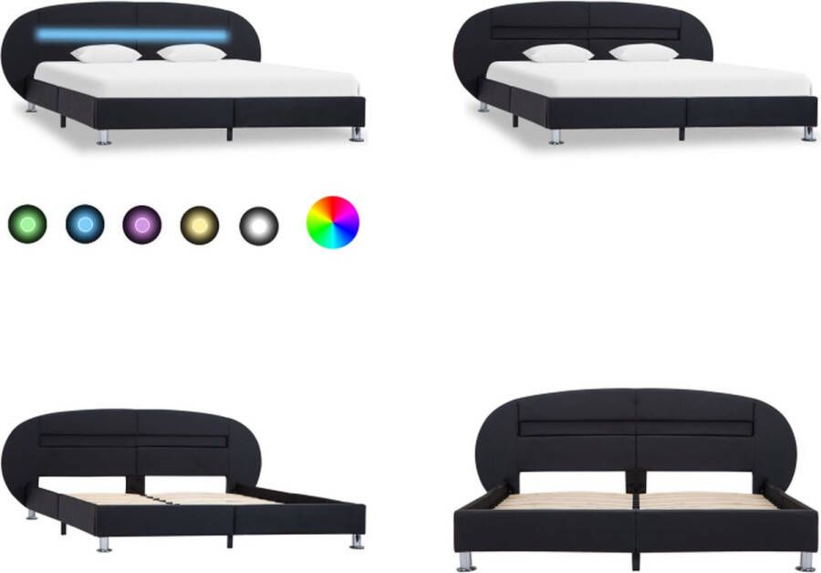VidaXL Bedframe met LED kunstleer zwart 140x200 cm Bedframe Bedframes Bed Bedden