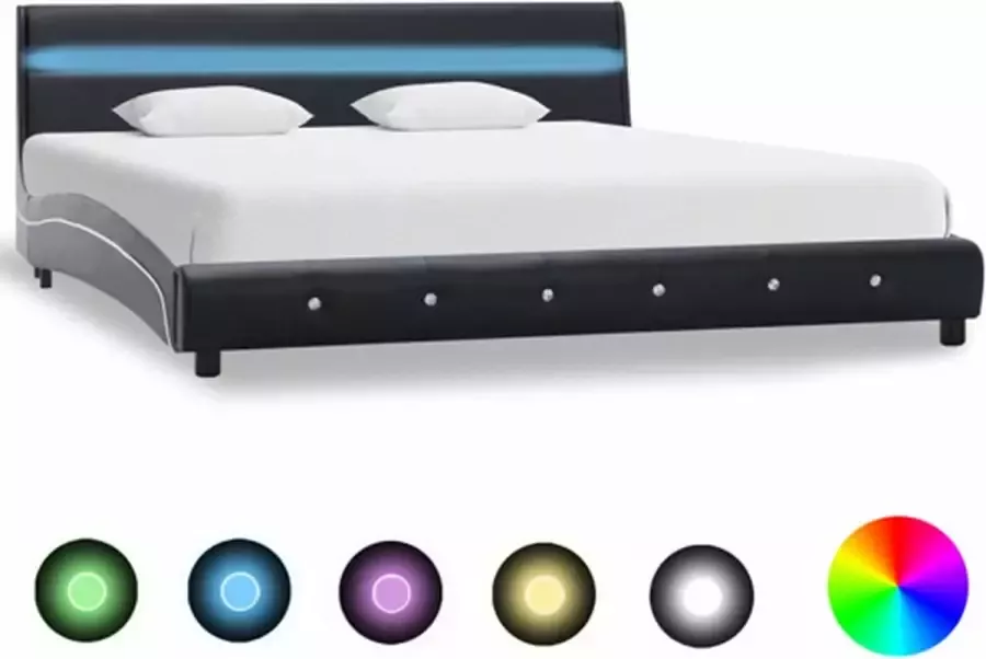 VidaXL -Bedframe-met-LED-kunstleer-zwart-180x200-cm