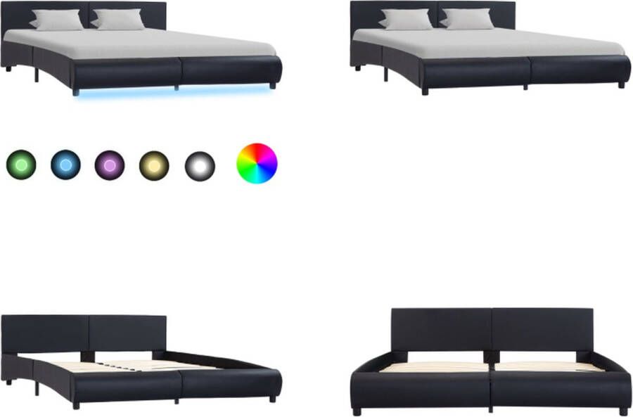 VidaXL Bedframe met LED kunstleer zwart 180x200 cm Bedframe Bedframes Bed Bedden - Foto 2