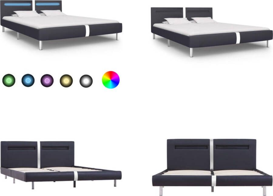 VidaXL Bedframe met LED kunstleer zwart 180x200 cm Bedframe Bedframes Bed Bedden