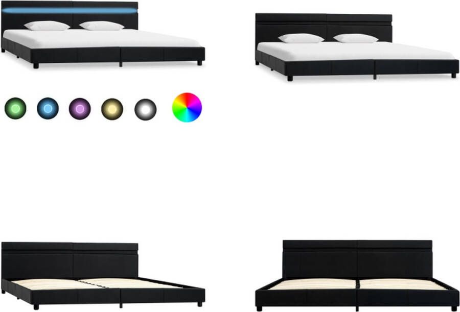 VidaXL Bedframe met LED kunstleer zwart 180x200 cm Bedframe Bedframes Bed Bedden