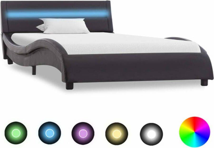 VidaXL -Bedframe-met-LED-kunstleer-zwart-90x200-cm