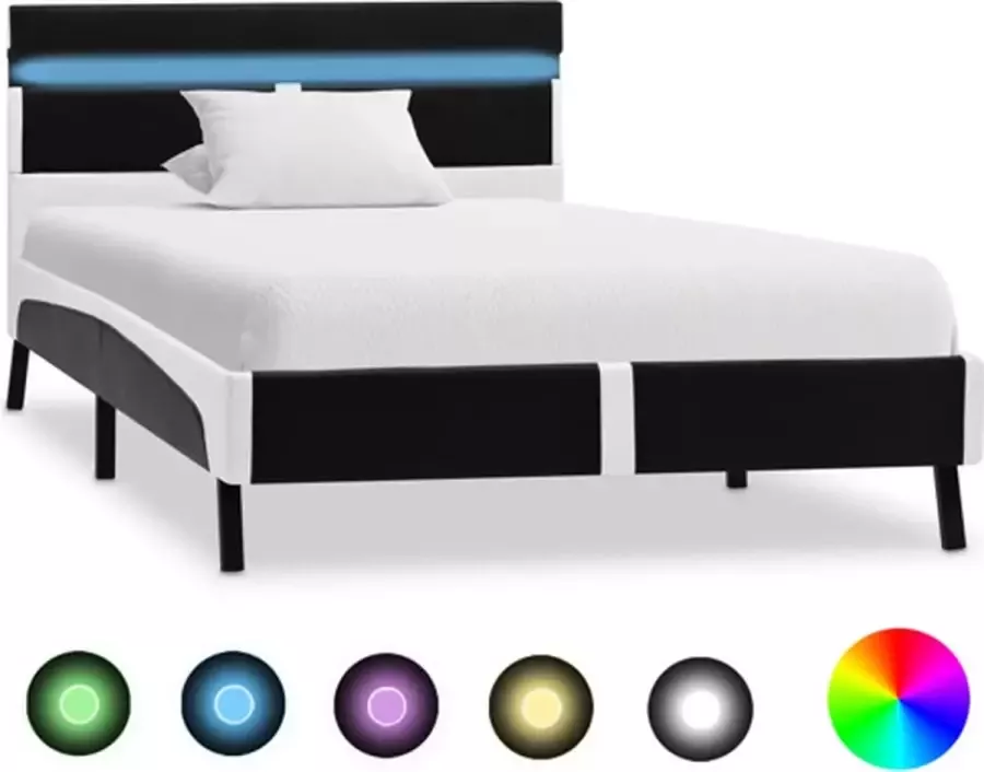 VidaXL -Bedframe-met-LED-kunstleer-zwart-90x200-cm