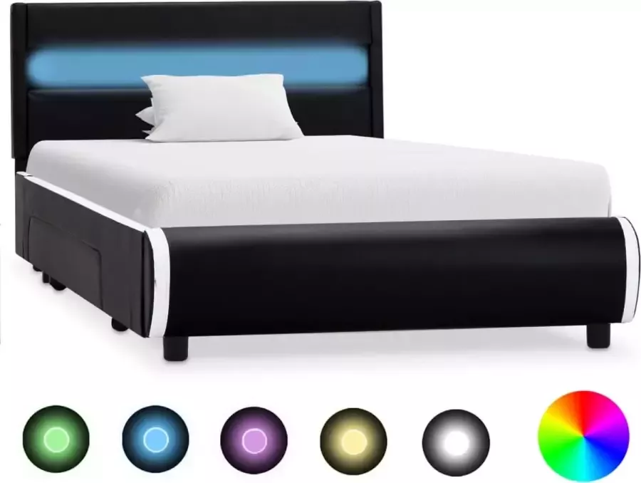 VidaXL -Bedframe-met-LED-kunstleer-zwart-90x200-cm