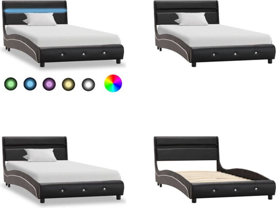 vidaXL Bedframe met LED kunstleer zwart 90x200 cm Bed Bedden Bedframe Bedframes