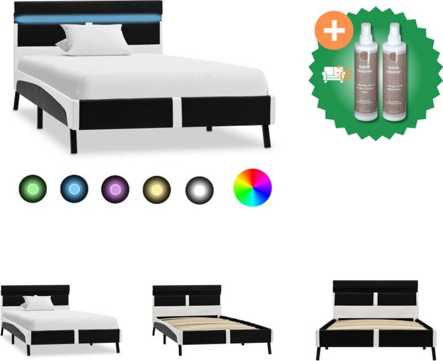 VidaXL Bedframe met LED kunstleer zwart 90x200 cm Bed Inclusief Onderhoudsset