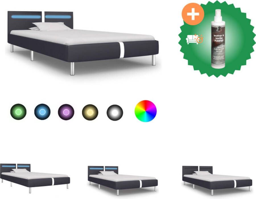 VidaXL Bedframe Zwarte kunstleren bekleding 208 x 123 x 70 cm Geschikt voor 90 x 200 cm matras LED-strip USB-aansluiting Bed Inclusief Reiniger
