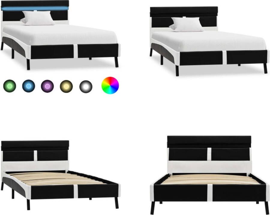 VidaXL Bedframe met LED kunstleer zwart 90x200 cm Bedframe Bedframes Bed Bedden