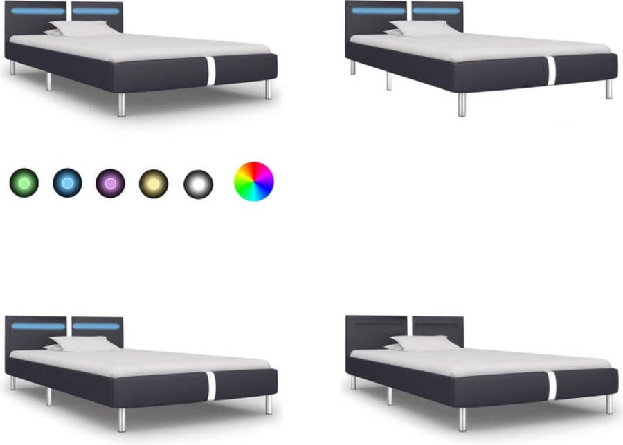 VidaXL Bedframe met LED kunstleer zwart 90x200 cm Bedframe Bedframes Bed Bedden