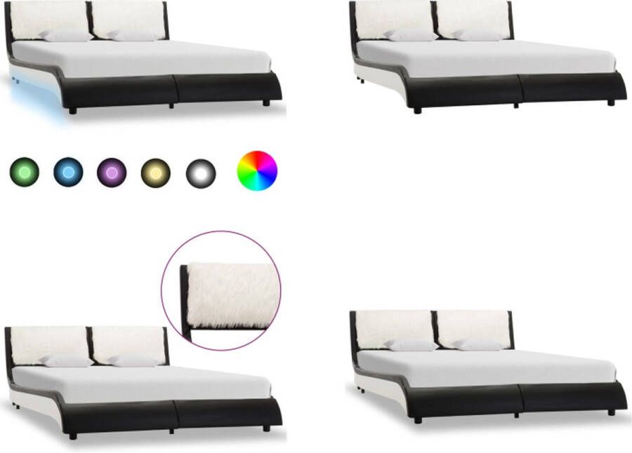 VidaXL Bedframe met LED kunstleer zwart en wit 120x200 cm Bedframe Bedframes Bed Bedden