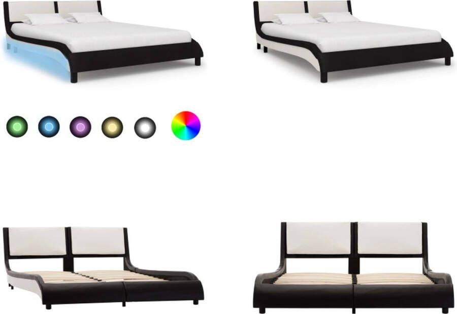 VidaXL Bedframe met LED kunstleer zwart en wit 120x200 cm Bedframe Bedframes Bed Bedden