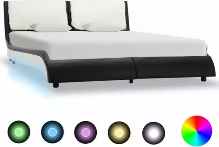 VidaXL Bedframe met LED kunstleer zwart en wit 135x190 cm