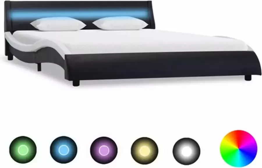 VidaXL Bedframe met LED kunstleer zwart en wit 140x200 cm