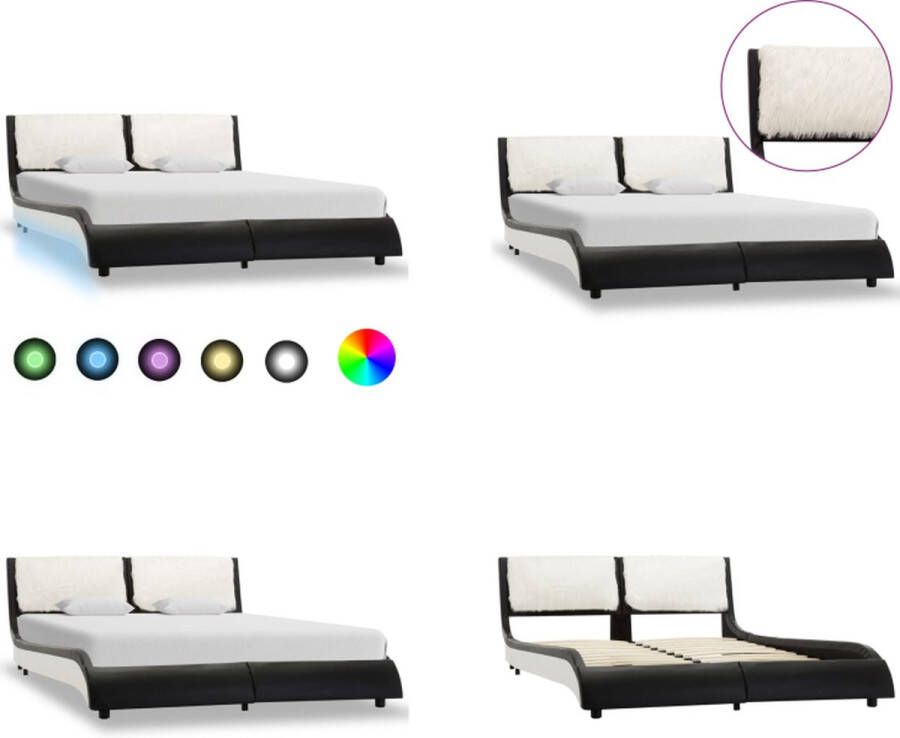 VidaXL Bedframe met LED kunstleer zwart en wit 140x200 cm Bedframe Bedframes Bed Bedden