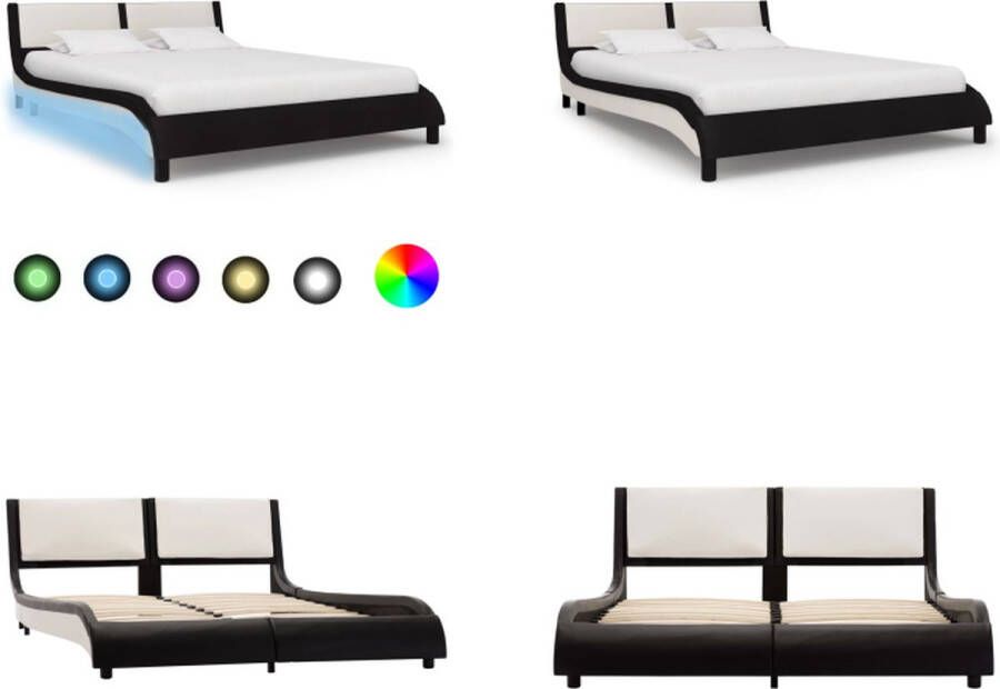 VidaXL Bedframe met LED kunstleer zwart en wit 140x200 cm Bedframe Bedframes Bed Bedden