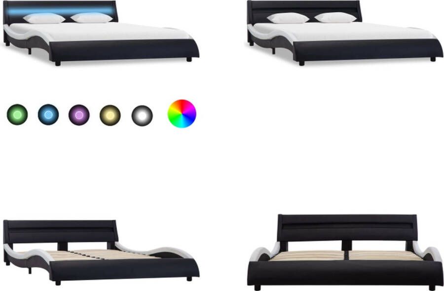 VidaXL Bedframe met LED kunstleer zwart en wit 160x200 cm Bedframe Bedframes Bed Bedden