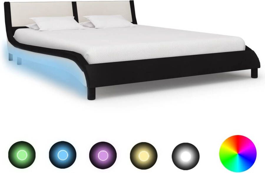 VidaXL -Bedframe-met-LED-kunstleer-zwart-en-wit-180x200-cm - Foto 2