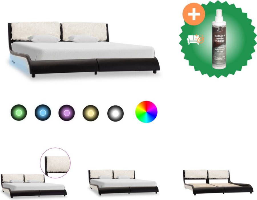 VidaXL Bedframe met LED kunstleer zwart en wit 180x200 cm Bed Inclusief Reiniger