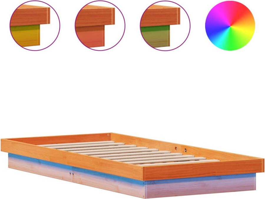 VidaXL -Bedframe-met-LED-massief-grenenhout-wasbruin-100x200-cm - Foto 2