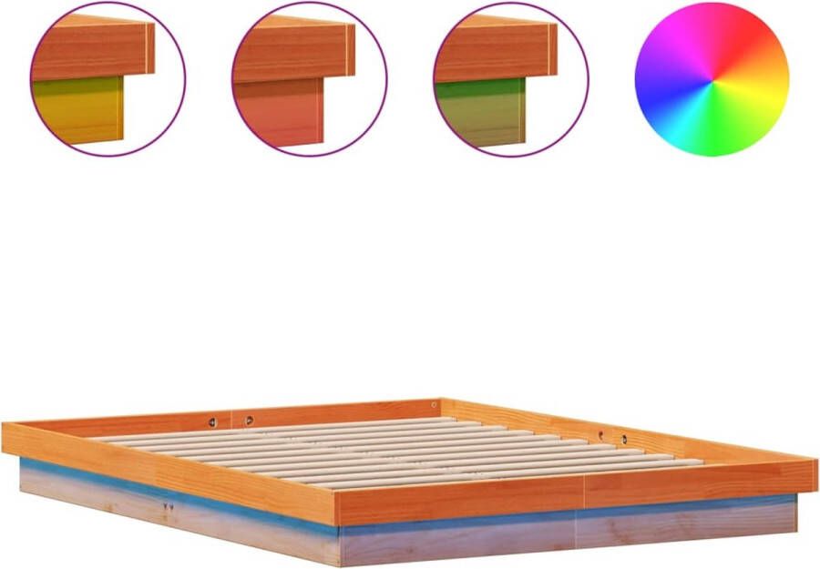 VidaXL -Bedframe-met-LED-massief-grenenhout-wasbruin-150x200-cm - Foto 2