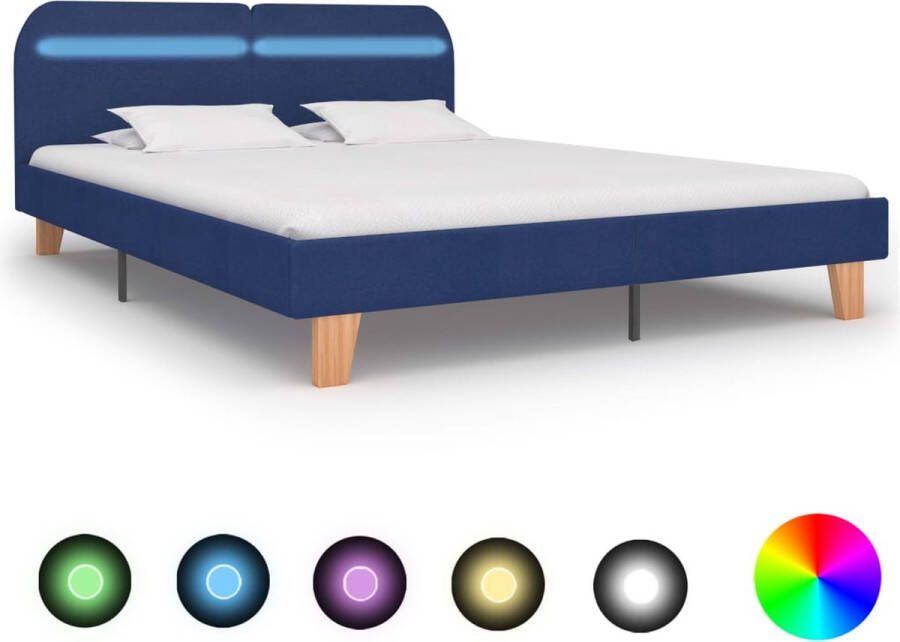 VidaXL Bedframe Blauw 160x200 cm met LED Klassieke Bed Frame Led Bed Frame Blauwe Bed Frame Tweepersoons Bed Frame Stoffen Bed Frame Luxe Bed Frame Bedroom Furniture - Foto 2