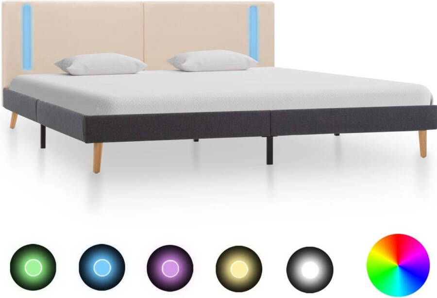 VIDAXL Bedframe met LED stof crèmekleurig en donkergrijs 180x200 cm - Foto 1