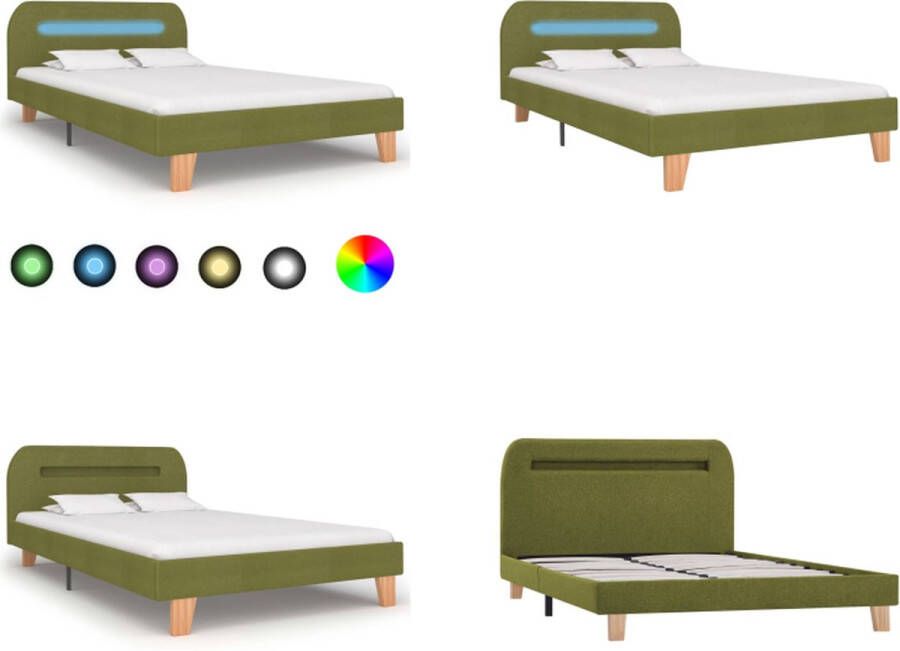 VidaXL Bedframe met LED stof groen 120x200 cm Bedframe Bedframes Bed Bedden