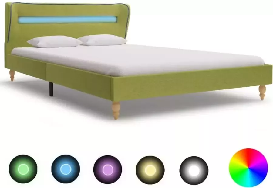 VIDAXL Bedframe met LED stof groen 135x190 cm - Foto 1