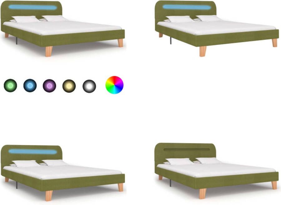 VidaXL Bedframe met LED stof groen 140x200 cm Bedframe Bedframes Bed Bedden