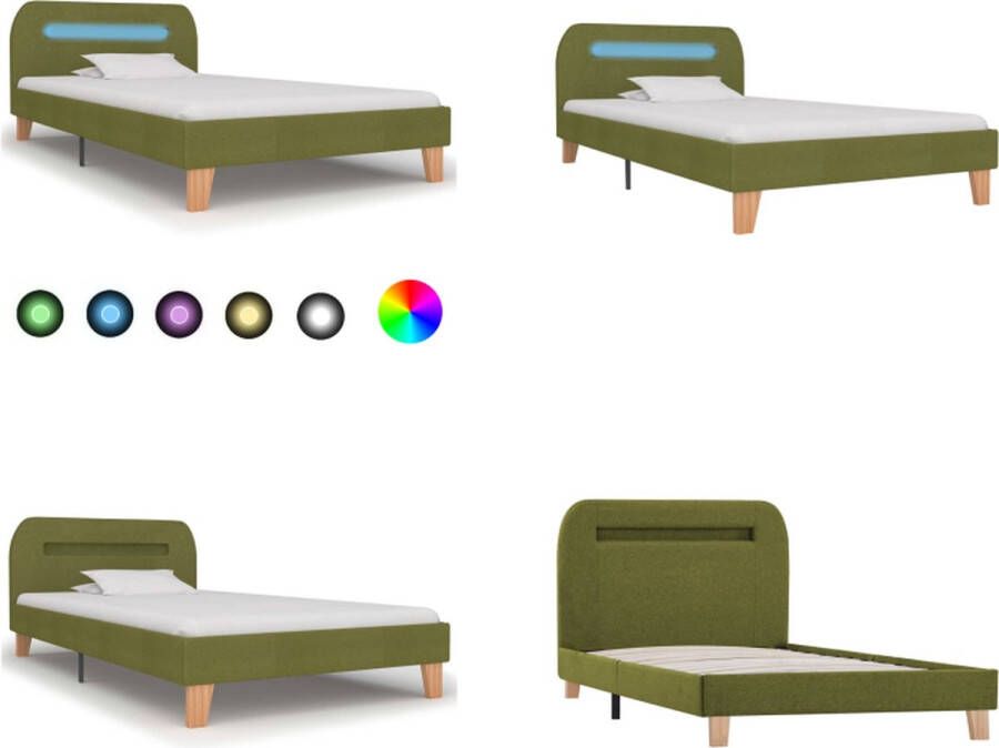 VidaXL Bedframe met LED stof groen 90x200 cm Bedframe Bedframes Bed Bedden