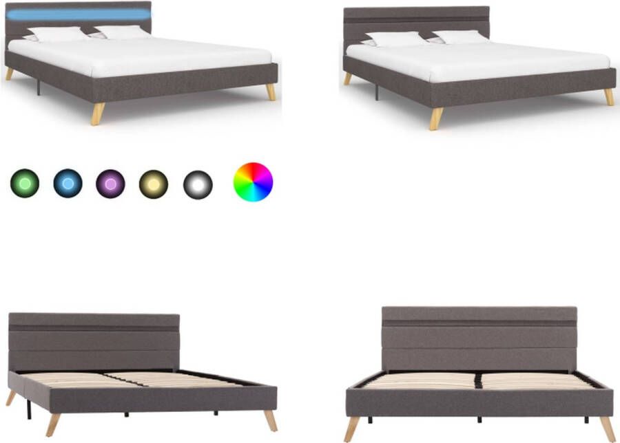 VidaXL Bedframe met LED stof lichtgrijs 160x200 cm Bed Bedden Tweepersoonsbed Tweepersoonsbedden