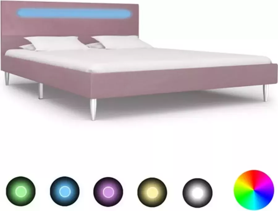 VidaXL -Bedframe-met-LED-stof-roze-140x200-cm - Foto 1