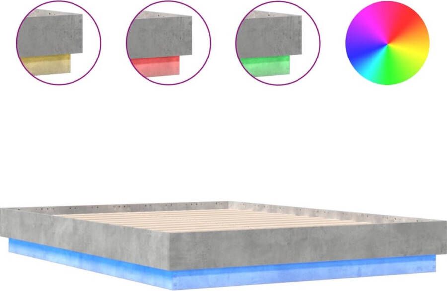 VidaXL -Bedframe-met-LED-verlichting-betongrijs-135x190-cm - Foto 2