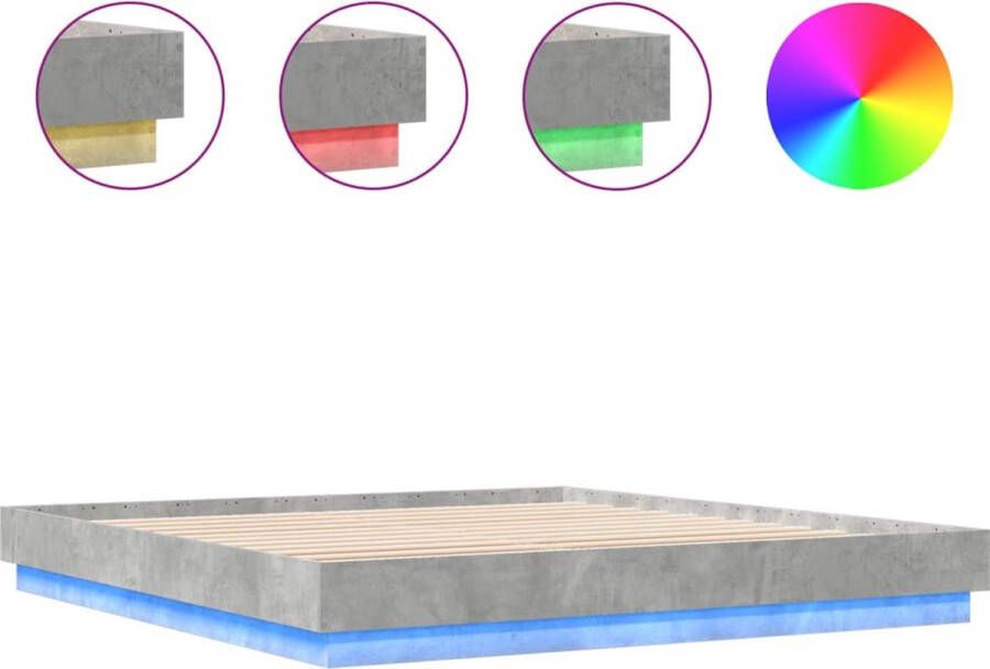 VidaXL -Bedframe-met-LED-verlichting-betongrijs-200x200-cm - Foto 2