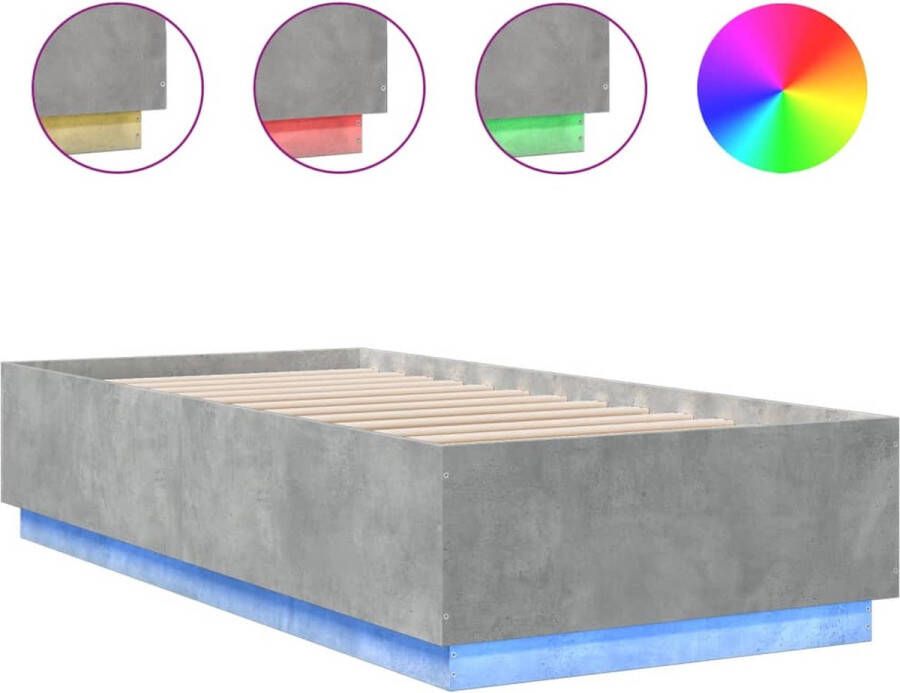 VidaXL -Bedframe-met-LED-verlichting-bewerkt-hout-betongrijs-100x200-cm - Foto 2