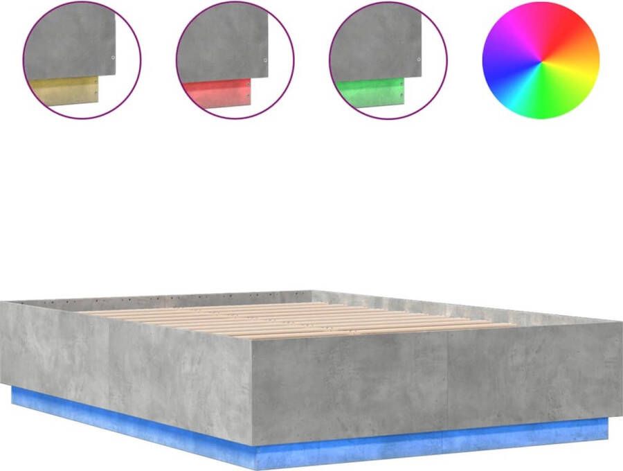 VidaXL -Bedframe-met-LED-verlichting-bewerkt-hout-betongrijs-150x200-cm - Foto 2