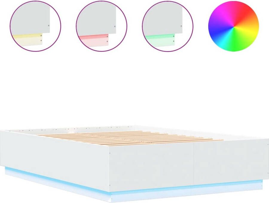 VidaXL -Bedframe-met-LED-verlichting-bewerkt-hout-wit-160x200-cm - Foto 2