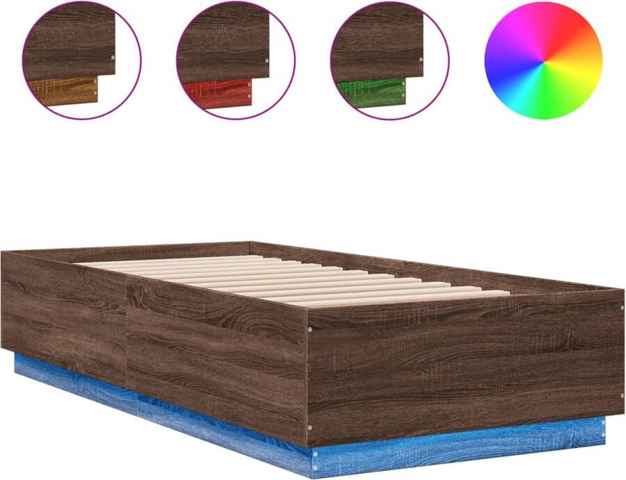VidaXL -Bedframe-met-LED-verlichting-bruin-eikenkleur-100x200-cm - Foto 2