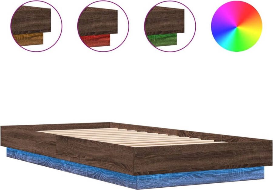 VidaXL -Bedframe-met-LED-verlichting-bruin-eikenkleurig-100x200-cm - Foto 2