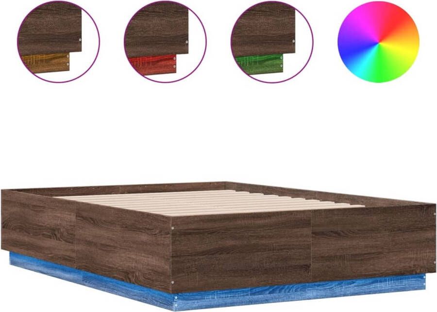 VidaXL -Bedframe-met-LED-verlichting-bruin-eikenkleurig-120x190-cm - Foto 2