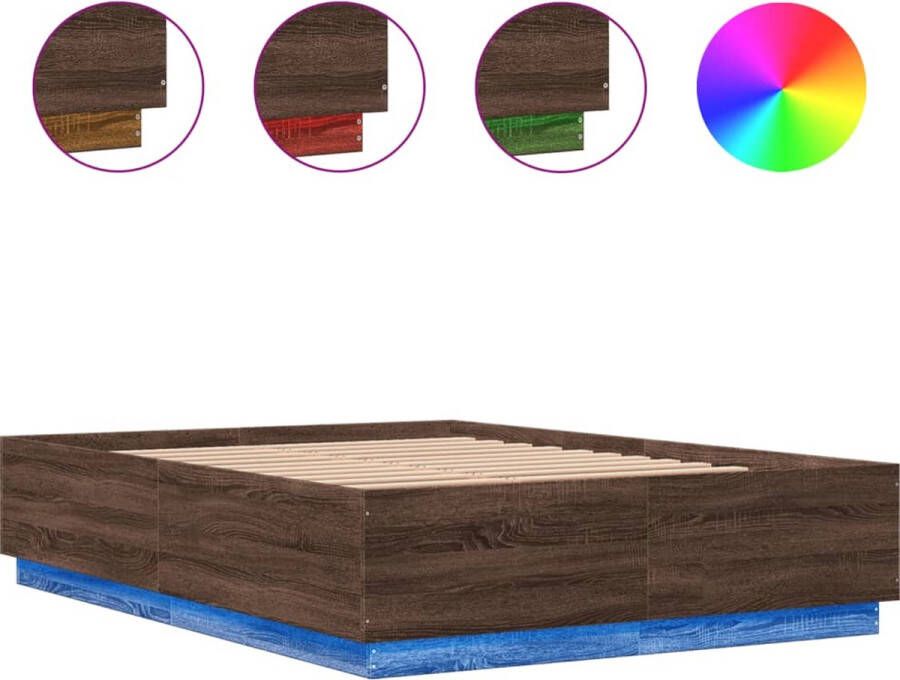 VidaXL -Bedframe-met-LED-verlichting-bruin-eikenkleurig-140x200-cm