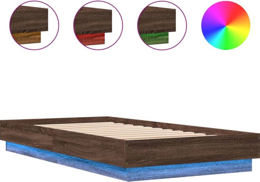 VidaXL -Bedframe-met-LED-verlichting-bruin-eikenkleurig-75x190-cm - Foto 2