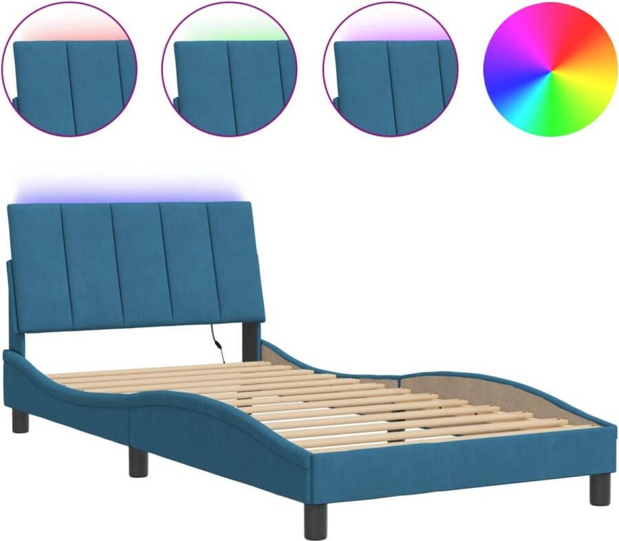 VidaXL Bedframe met LED zonder matras Hanko fluweel blauw 100x200 cm - Foto 2