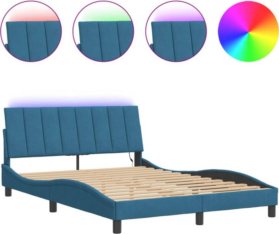 VidaXL Bedframe met LED zonder matras Hanko fluweel blauw 140x190 cm